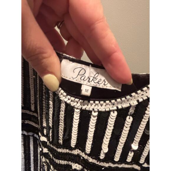 Parker Hayden Beaded Sequin Geometric Feather 100% Silk Dress Size Medium - Picture 5 of 6